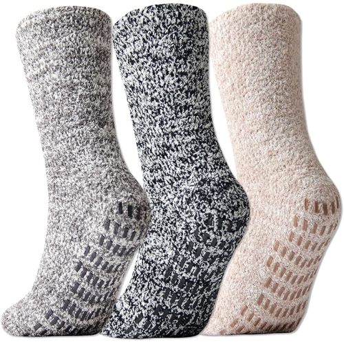 JORMATT 3 Pairs Ultra Thick Grip Fuzzy Socks Non Skid Slipper Hospital Socks Unisex