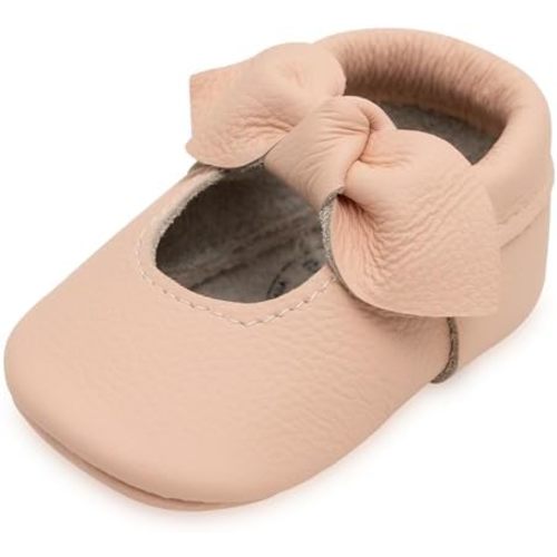 BirdRock Baby Bow and Knot Moccasins - Genuine Leather Baby Girl Shoes