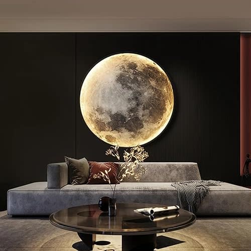 Dimmable Moon Wall Light, 31.5 inch Wall Light with Remote Control 24W Modern LED Wall Light, 3 Effect Mode Lamp Art Decorative Wall Moon Wall Lamp (three colors-plug, 24cm), HY8002