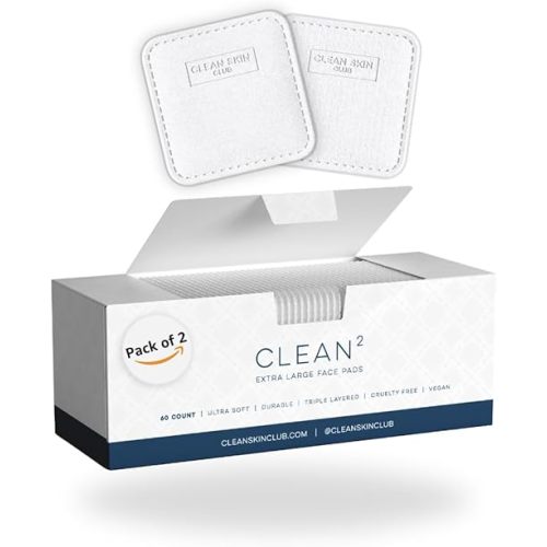 Clean Skin Club Clean² Pads 2.0 [New & Improved Edges] Guaranteed Not to Shed & Tear, Unique Triple Layers, Textured Side & Ultra Soft Side, Organic Disposable Cotton, Pair with Makeup Remover 2 Pack