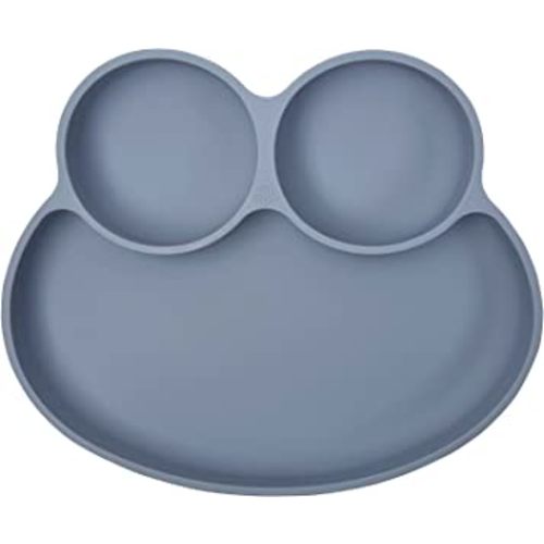 Abiie Octopod Frog Silicone Plates with Suction - Spill Proof, Easy to Clean - BPA-Free Bowl - Suction Plates for Baby and Toddler - Training & Feeding Divided Grip Dish (Gray)
