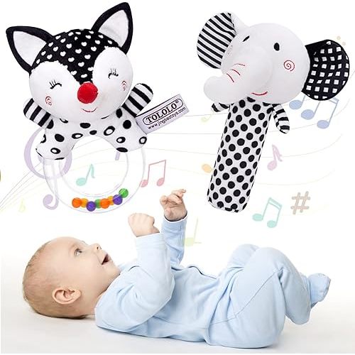 Baby Rattles 0-6 Months: Soft Rattles for Babies 0-6 Months Newborn Sensory Toys, High Contrast Black and White Baby Toys 0-3 Months Plush Rattle Toy for Infant Boys Girls 0 3 6 9 12 Months Gift