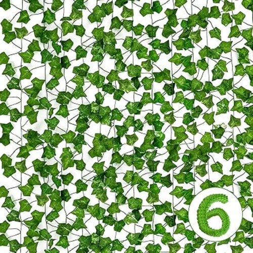6 Pack Fake Vines for Room Décor, HXWEIYE Artificial Ivy Greenery Garland Fake Leaves Hanging Plants Vine for Bedroom Aesthetic Wedding Party Garden Greenery Decor Outdoor Indoor Wall Décor