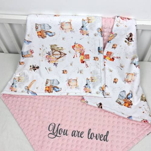 personalized baby girl blanket, little wizard minky swaddle, magic owl nursery, newborn baby gift, customized school of magic blanket