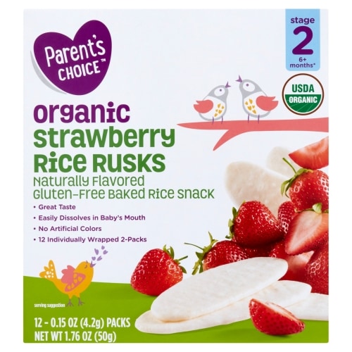 Parent's Choice Organic Strawberry Rice Rusks Baby Snacks, 0.15 oz Box (12 Pack)