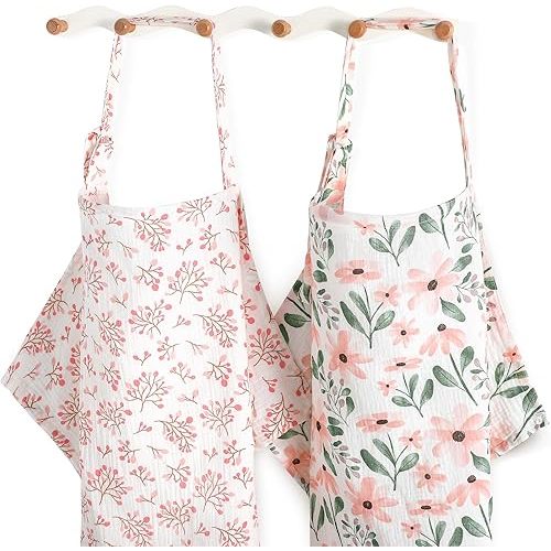 Yoofoss 2 Pack Muslin Nursing Cover for Breastfeeding, 100% Cotton Breastfeeding Cover with Arch Neckline, Soft Breathable Privacy Nursing Covers for Women, Multi-use Breastfeeding Essentials
