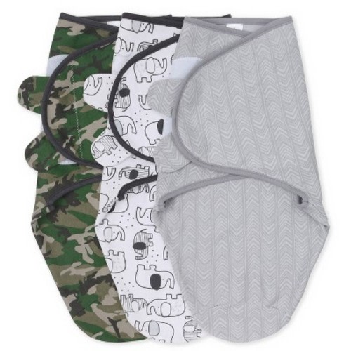 The Peanutshell Camo Elephant Swaddle Wrap - M/L 3pk