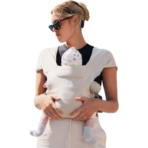 Newborn Carrier, MOMTORY Baby Carrier, Baby Wraps Carrier Cozy with for Easily Adjustable, Soft Fabric, Cream