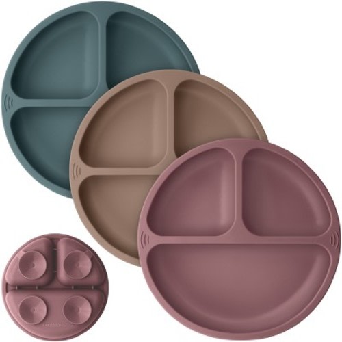 3-Pack Prep Suction Plates for Baby, 100% Silicone Toddler Plates, BPA-Free Divided Baby Plates with Suction, Color: Rocky