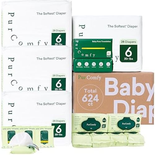 PurComfy Baby Diapers Essential Kit, 4 Pack Size 4 Diapers (112 Ct), 6 Baby Wipes (360Ct), 4 Travel Pack Wipes (32Ct) and 2 Dry Wipes (120Ct), All in One Newborn Essentials Kit, Total 624 Count