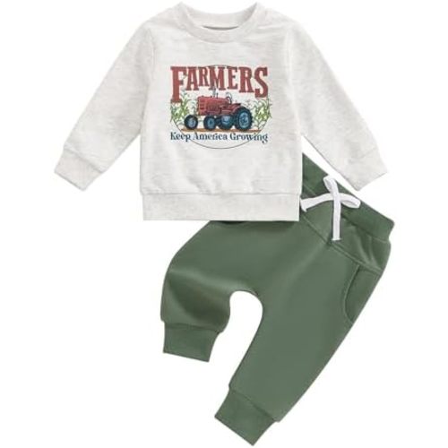 Toddler Baby Boy Fall Winter Outfits Tractor Print Long Sleeve Sweatshirt Pants Set Kids Sweatsuit Clothes
