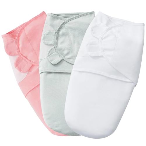PHF 100% Cotton Baby Swaddle Sleep Sacks for Newborn, 3 Pack Baby Swaddles 0-3 Months for Baby Girls, Swaddle Sack Easy Adjustable, Baby Swaddle Blanket Wrap, Baby Essentials (White&Grey&Pink)