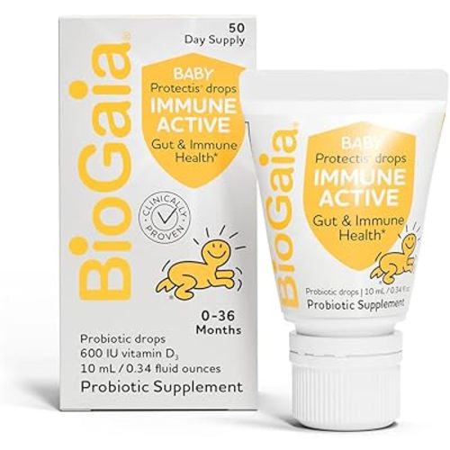 BioGaia Immune Active Baby Probiotic Drops + Vitamin D | for Digestive & Immune Health | for Babies & Toddlers 0-36 Months | Pediatrician Trusted | Allergen, Dairy, Soy & Gluten Free | 50 Day Supply