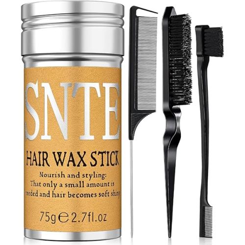 Slick Back Hair Brush Set: Hair Wax, Edge Brush, Rat Tail Comb, Bristle Brush, Hair Bun Accessories, Smoothing Brush for Women & Kids