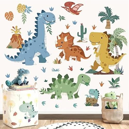 decalmile Boho Dinosaur Tropical Tree Volcano Dino Wall Decals Stickers