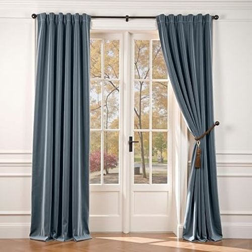 Lazzzy Velvet Blackout Curtains Thermal Insulated Room Window Drapes Super Soft Luxury Curtains for Living Room Bedroom Rod Pocket 2 Panels, Dark Slate, 52" W x 84" L