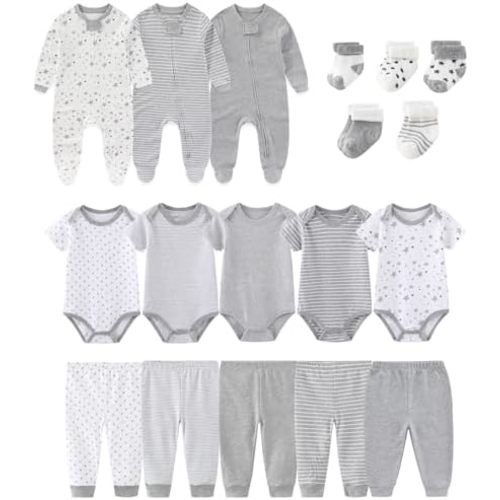 Baby Boy Girl 18 Pack Layette Set Cotton Infant Unisex Clothes and Accessories New born Essentials Clothing Sets