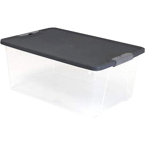HOMZ 4-Pack Plastic Storage Bins w/Lids, Stackable Totes, 15 Quart, Clear/Gray
