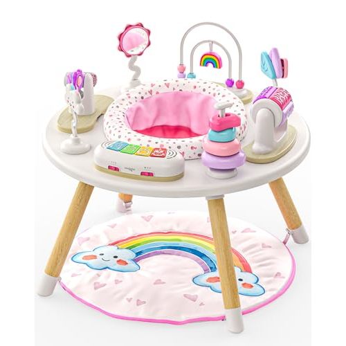 Move2Play 4-in-1 Baby Activity Center | Montessori-Inspired Design | 8 Interactive Toys | Tummy Time, Exersaucer & Toddler Table | Shower Gift | Essential | Must Have for 3, 6, 12 Month Old (Rainbow)