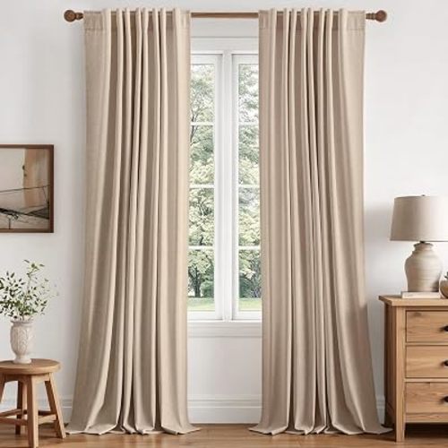 MIULEE 100% Blackout Linen Curtains for Bedroom 96 inches Long, Thermal Insulated Room Darkening Black Out Drapes for Living Room, Back Tab Rod Pocket, 2 Panels Set, 40 Wide x 96 Length, Linen