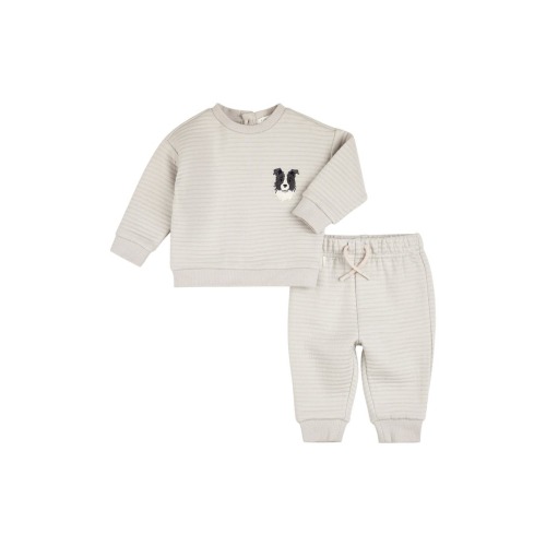 Lunar Rock Embroidered Quilted Organic Cotton Blend Sweatshirt & Sweatpants Set, 6M