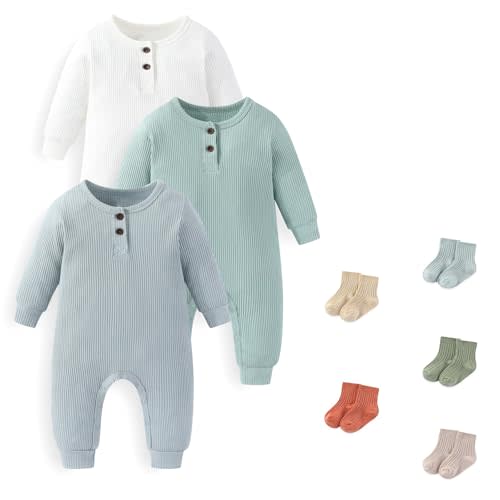 JELYLOVE Unisex Long Sleeve Baby Romper And Sock Solid infant Boy Girl Jumpsuits 0-24Months New Born Outfits