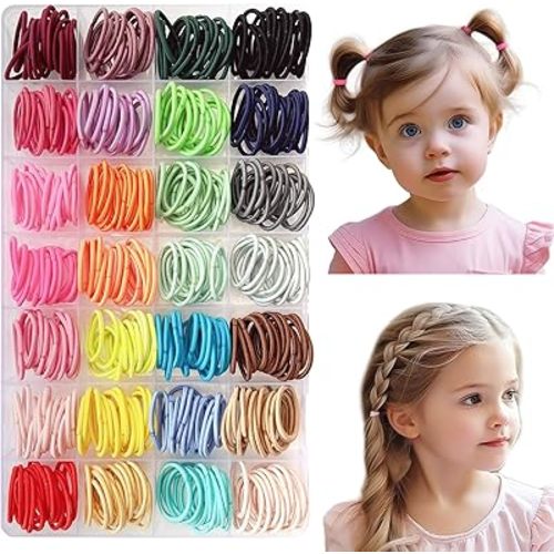 Baby Girl Hair Ties, EleMirsa 420pcs Small Hair Ties for Toddler Fine Hair Little Girl Tiny Finger Colorful Multicolored Hair Rubber Elastics with Organizer Box, 28 Multicolors 0.8 Inch in Diameter
