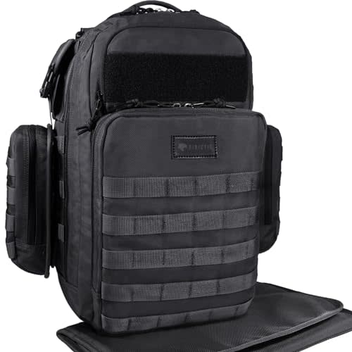 Dad Diaper Bag, Mens Diaper Bag Backpack with Diaper Changing Mat, Military Diaper Backpack with Molle Webbing, Waterproof Pouch, Baby Wipes pocket, Insulated Bottle Pockets- Tropical Black