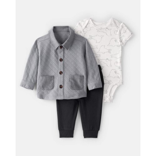 Baby Boy 3-Piece Quilted Button-Down Outfit Set - Grey/Black - Carter's | Carter's