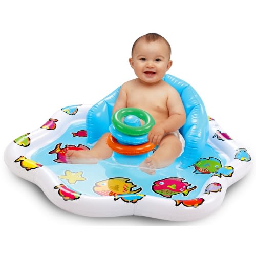 Bundaloo Infant Pool Splash Mat Inflatable with Backrest & Stackable Ring Toys | Summer Fun Activity for Baby Toddlers | Easy Setup
