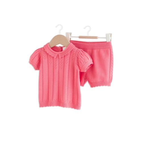 Cotton Pointelle Sweater & Shorts Set