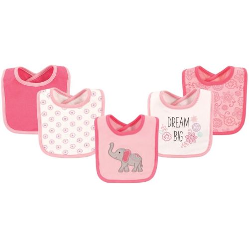 Hudson Baby Infant Girl Cotton Bibs 5pk, Elephant, One Size