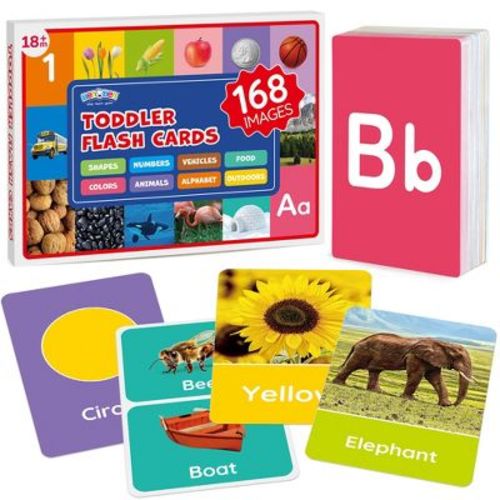 BenBen Flash Cards for Toddlers 1-4, Rip Proof and Waterproof, 84 Double-Sided Educational Flashcards