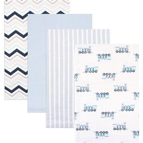 Luvable Friends Cotton Flannel Receiving Blankets, Train, 4-Pack, One Size