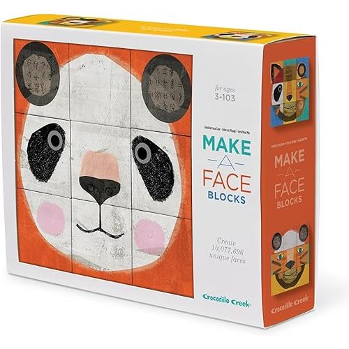 Crocodile Creek 9-Piece Puzzle Blocks - Make-A-Face Mix and Match Block Set Game for Kids Ages 3 and Up - Made of Sturdy Cardboard - Zoo Animals - 9 Cubes - 2.4" W x 2.4" H x 2.4" D Finished