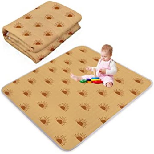 Boho Sun Theme Portable Baby Play Mat, 43 x 43 Inch Washable Foldable Crawling Mat, Non Slip Playmat for Babies, Kids Play Mats Pad for Floor Playpen Toddler Infants Tummy Time Activity