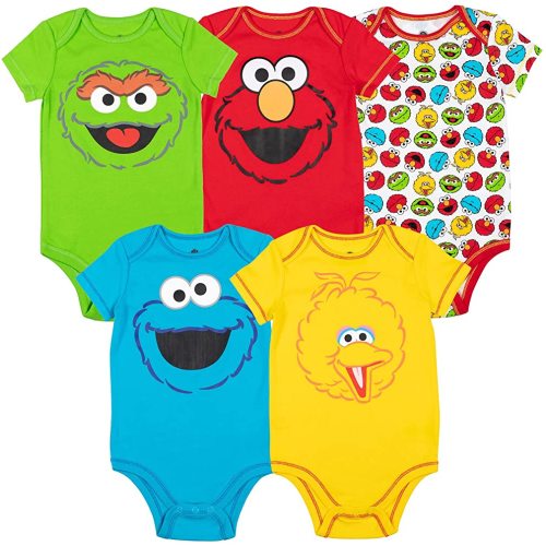 Sesame Street Baby Boy Girl 5 Pack Bodysuits - Elmo, Cookie Monster, Oscar and Big Bird