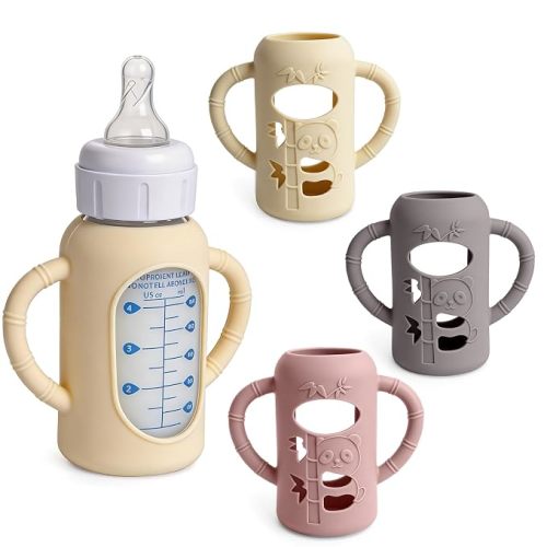 3 Pack Silicone Sleeves for Dr. Brown's Glass Bottles 4 OZ - Anti Breakage Baby Bottle Holder, Compatible with Dr. Brown's Glass Bottles for Babies with Handle(Not Compatible with Other Products)