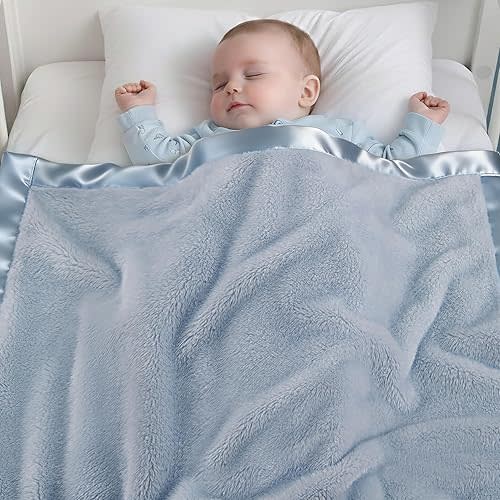 Pro Goleem Fleece Baby Blanket with 2 Inch Satin Trim Soft Anti-Static Plush Blanket for Boys and Girls Christmas Baby Gifts for Babies 30''x40'',Blue