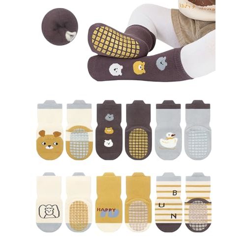 BEHELE Baby Toddler Non-skid Grip Socks Warm Thickened Anti Skid Slipper Crew Socks for Girl Boy Newborn 6 Pairs