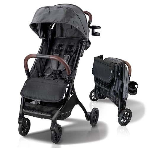 Strolee Lightweight Baby & Toddler Stroller, Ultra Compact, Airplane-Friendly Travel Stroller, One-Handed Fold, Near Flat Recline, X-L Canopy & Parent Cup Holder -LinQ (v2 Shadow Grey)