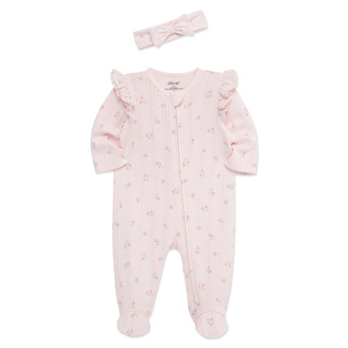 Dainty Roses Cotton Pointelle Footie & Headband Set