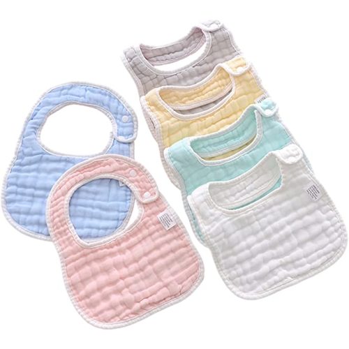 DOSMINE 6 Pack Muslin Baby Drooling Bibs Unisex Soft & Absorbent Multi-Layer Baby Bibs for Drooling and Teething Boys Girls - Multi-color