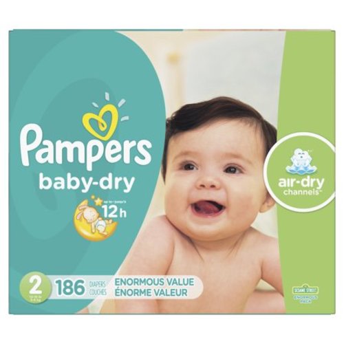 Pampers Baby-Dry Extra Protection Diapers, Size 2, 186 Ct