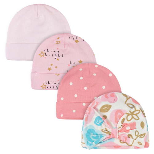 Gerber Baby Girl Pink Princess Caps, 4-Piece, 0-6m