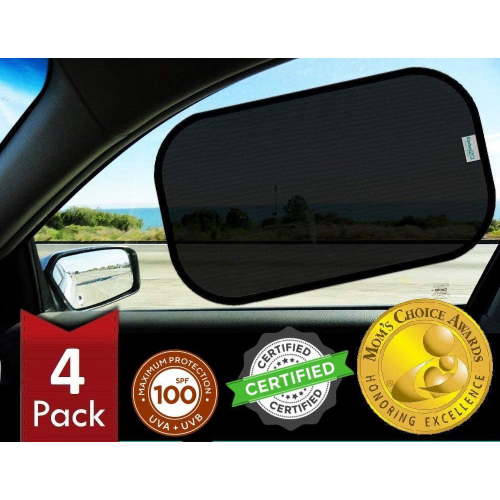 Kinder Fluff Car Window Shades, Certified 99.79% UVA & 99.95% UVB Sun Protection, Award-Winning Car Sun Shade for Side Windows, 4 Pack Mixed Transparency Shades, 20 x 12 in