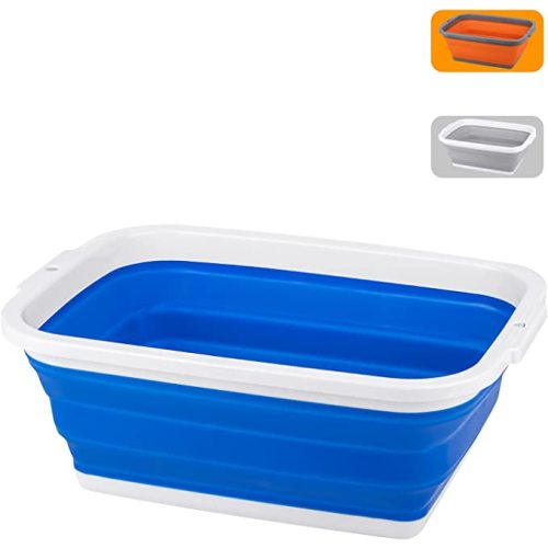 Collapsible Sink with 2.25 Gal / 8.5L, Foldable Dish Tub for Washing Dishes, Camping, Hiking and Home, Portable Washing Basin - 1 Pack - White/Blue