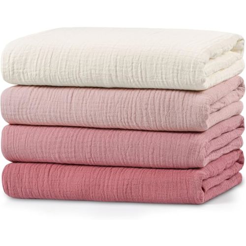 Muslin Swaddle Blankets for Newborn, 4 Pack Breathable Soft Receiving Blanket, Large 38 x 40 inches Swaddle Wrap Burping Clothes, Essentials Infant Shower Items, Toddler Gift (Sweet Pink)
