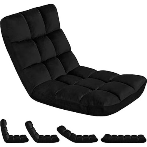 Yaheetech Floor Chair, Meditation Chair with Back Support Gaming Floor Lounger with 14 Adjustable Position for Adult, Black