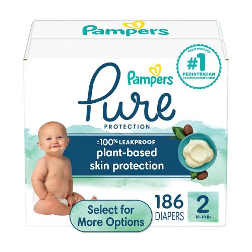 Pampers Pure Protection Diapers Size 2, 186 Count - Hypoallergenic, Shea Butter Enriched, 12 Hour Leakage Protection